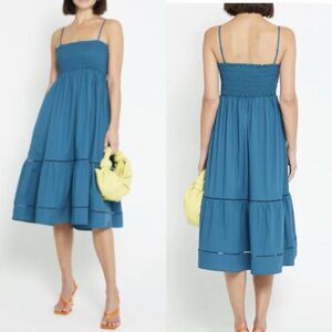 O.P.T. OPT Leila Teal Dress Cotton Smocked Midi Spaghetti Strap Size Medium M